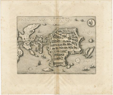 Gallipoli Fortifications: A 1688 Engraved Bird’s-Eye Map by Mattheus Merian, view 2