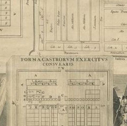 Antique Roman Battle Plan of a Camp by Duncan, c.1753, close-up 2