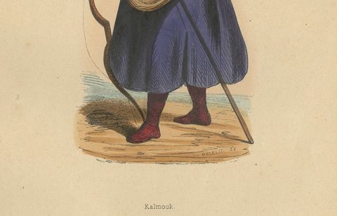 Traditional Archery and Infantry Gear: Kyrgyz and Kalmyk Warriors, 1844, close-up 1
