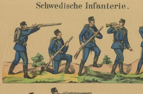 Antique Print of Swedish Infantry, Rifle Drill & Combat Movements, c.1860–1870, close-up 1
