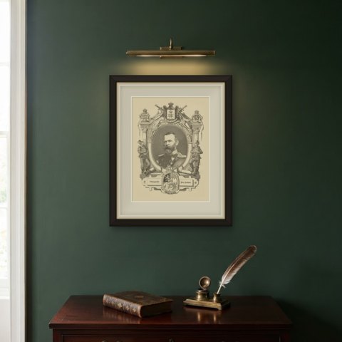 Feldzeugmeister Prince Luitpold of Bavaria, Wood Engraving, Munich, circa 1870, shown framed on a wall