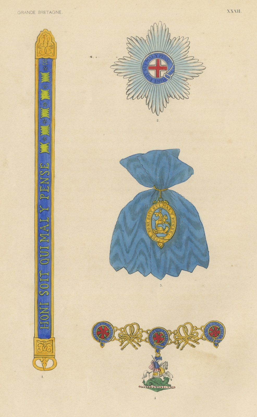 Great Britain, Order of the Garter Insignia, Plate XXXII, Wood Engraving, 1844
