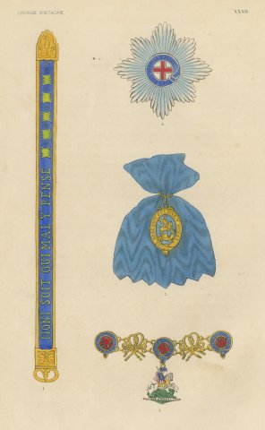 Great Britain, Order of the Garter Insignia, Plate XXXII, Wood Engraving, 1844