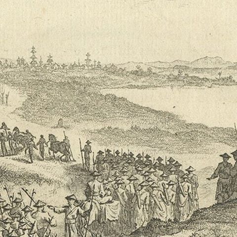 Antique Print of a Japanese Military Procession by Chedel, 1746, close-up 4