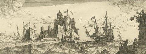 View of Bartanico in the Aegean Archipelago with Fortifications and Ships, 1680, close-up 3