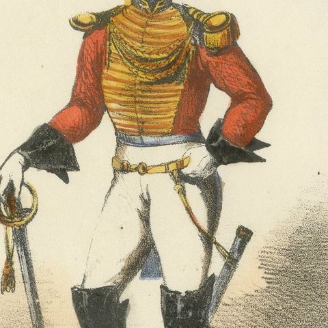 Honor and Elegance: Handcolored Print of a Noble Guard, Plate 32, 1862, close-up 2