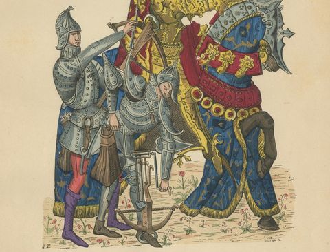 Original Antique Print of Charles VII in Ceremonial Armour, F. Roy, circa 1860, close-up 2