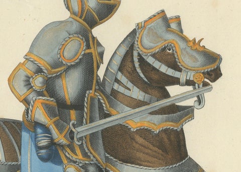 Hand-Coloured Litho of Knights in Jousting Armor on Caparisoned Horses, 1842, close-up 2