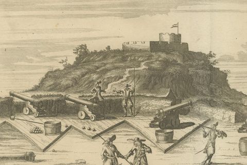 Fort Nassau on the Island of Goree, Dutch Colonial Engraving, c.1700, close-up 2