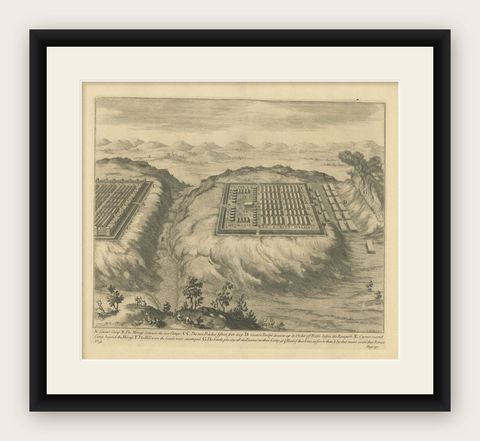 Antique Print of Caesar's Camp, A Roman Battle Print, c.1753, shown framed