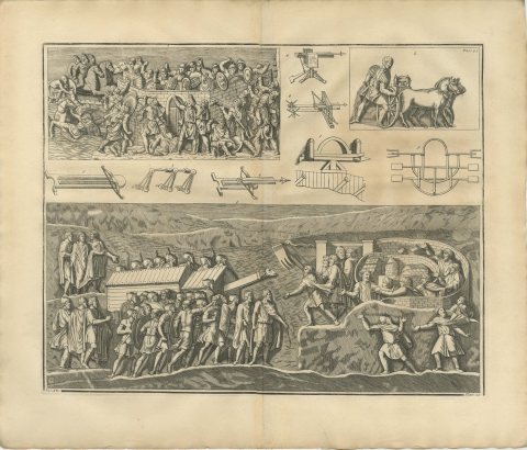Roman Bolt Engines and a Ram Under a Shed, Montfaucon Siege Plate, 1722, view 2