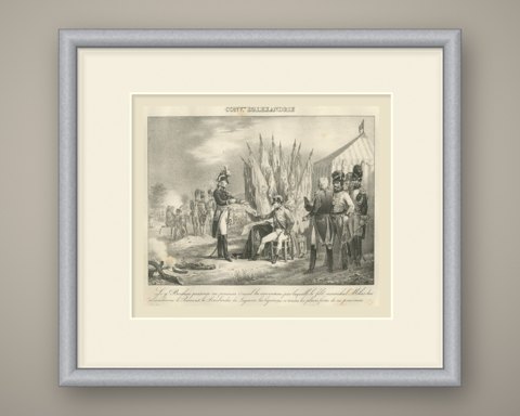 Convention of Alessandria, Melas Yields, Antique Madou Lithograph, 1827, shown framed