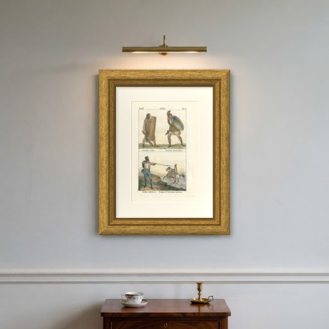 Ancient Germanic and Greek Warriors with Modern Soldiers, Hand Colored, 1842, shown framed on a wall