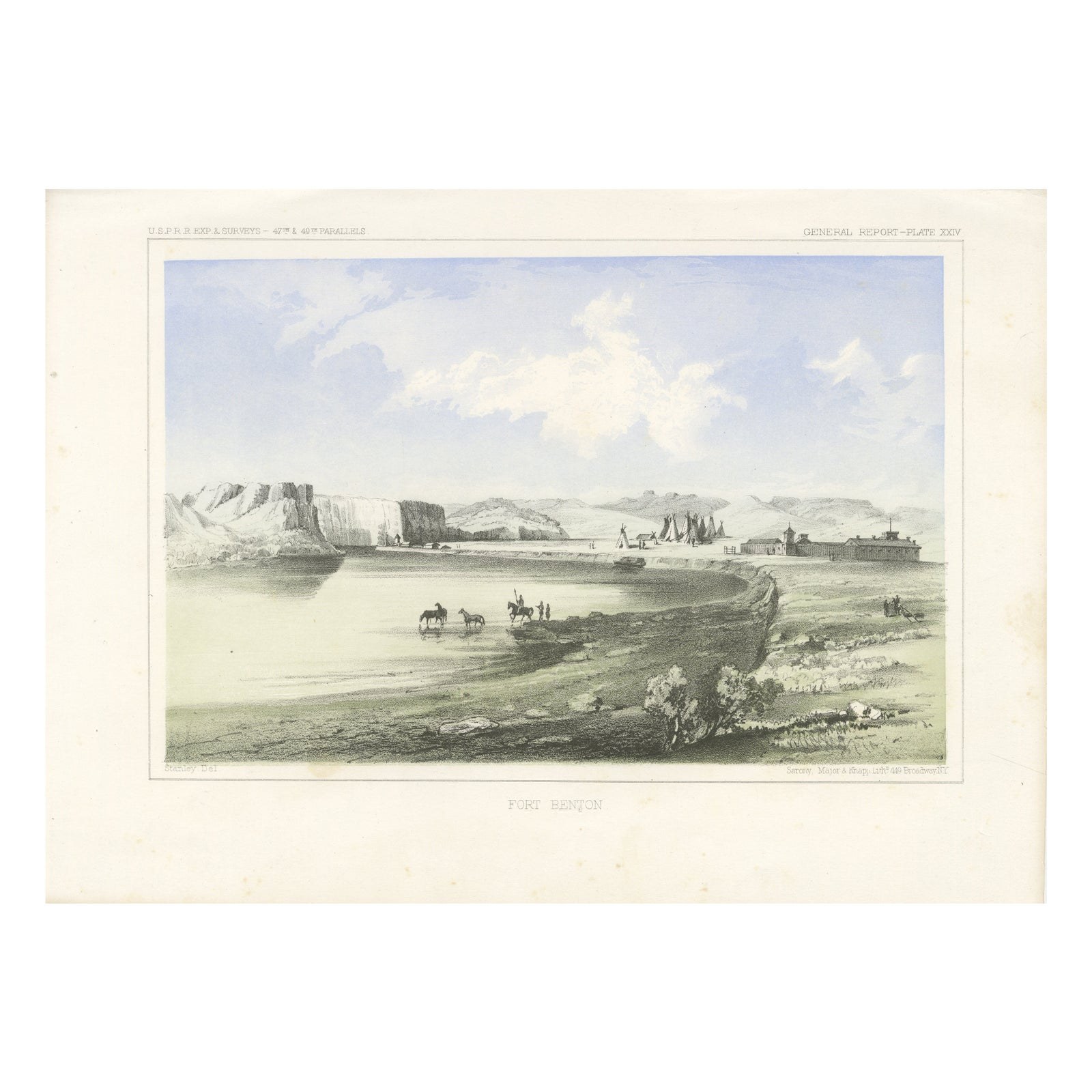 Historic Fort Benton Along the Missouri River, 19th Century Lithograph Print