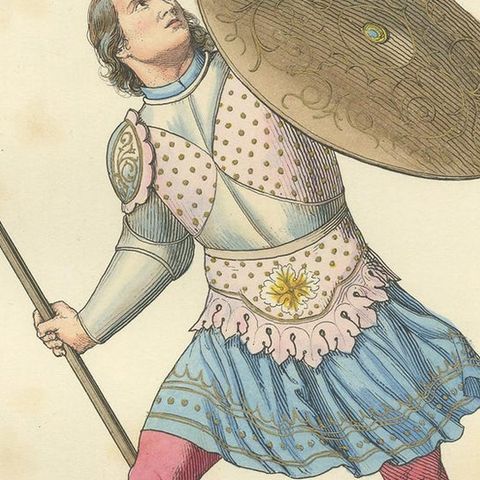 Antique Print of an Italian Soldier, 15th Century, by Bonnard, 1860, close-up 2