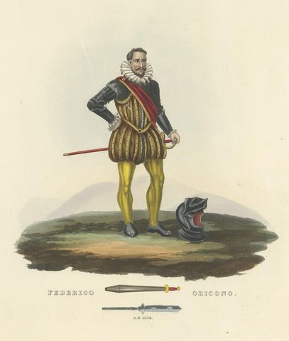 Antique Print of Federigo Oricono, Tournament Baton and Voulge-Blade, 1842, close-up 1