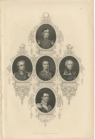 Antique British Military Portrait Print, Sikh War Generals, c.1850