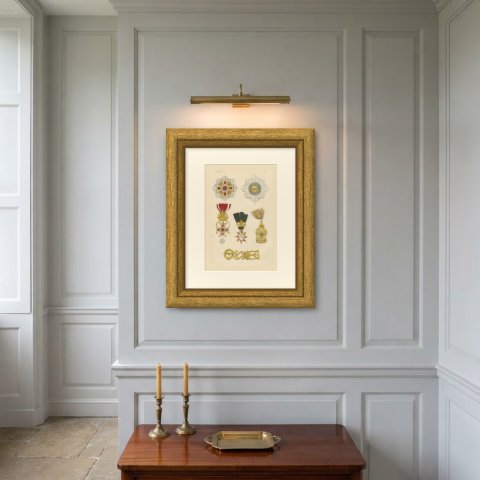 Orders of Austria, Leopold and Iron Crown, Plate IV, Wood Engraving, 1844, shown framed on a wall