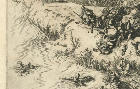 First Sparks of the Eighty Years' War in Oosterweel in 1567, Engraved in 1632, close-up 2