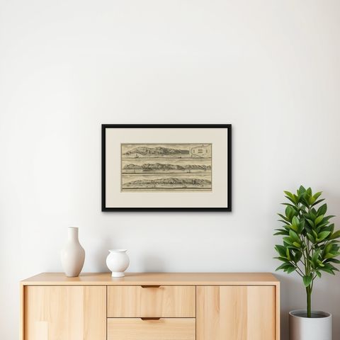 Antique Print of Fortifications in Indonesia by Valentijn '1726', shown framed on a wall