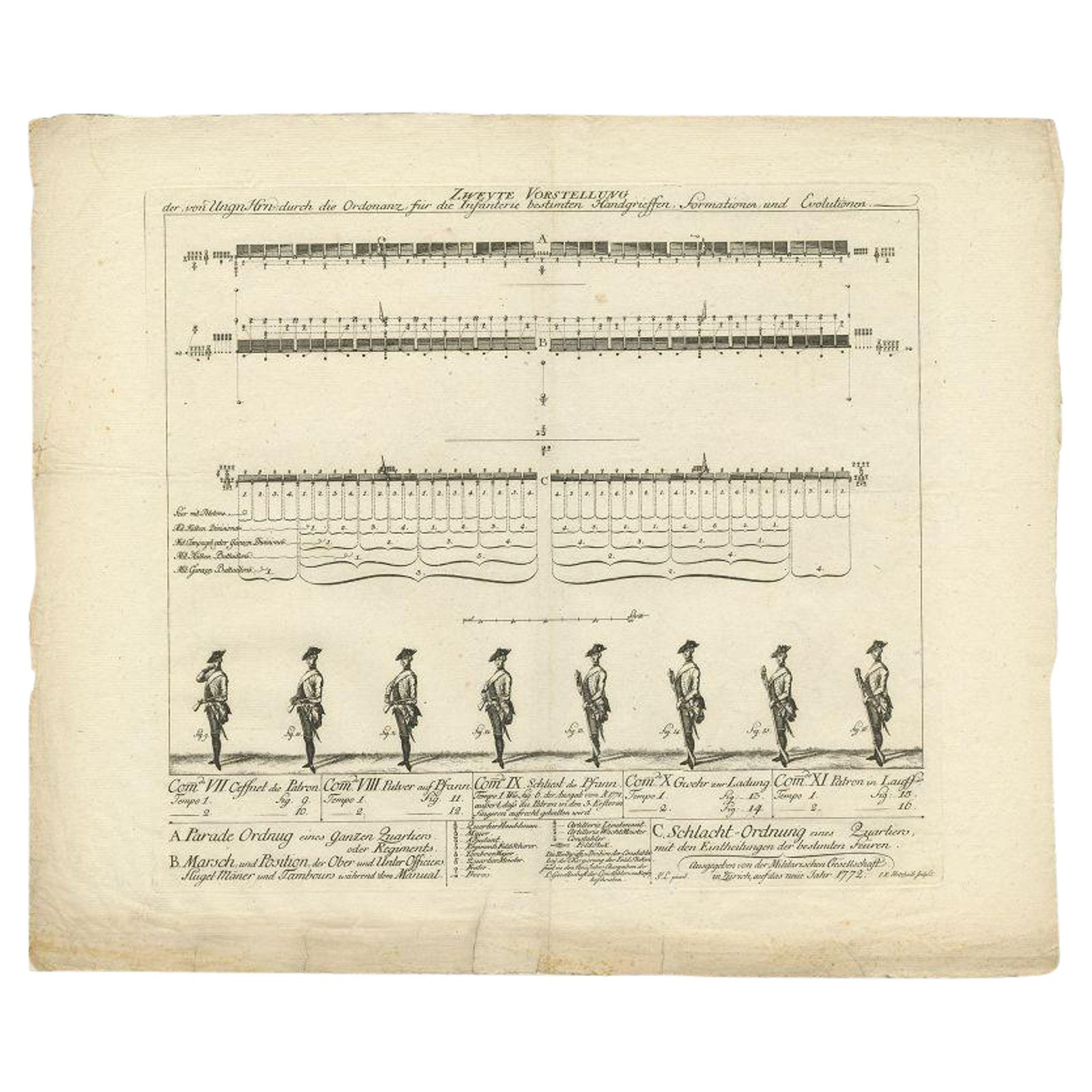 Historical Military Print by the Militarischen Gesellschaft in Zurich, 1773