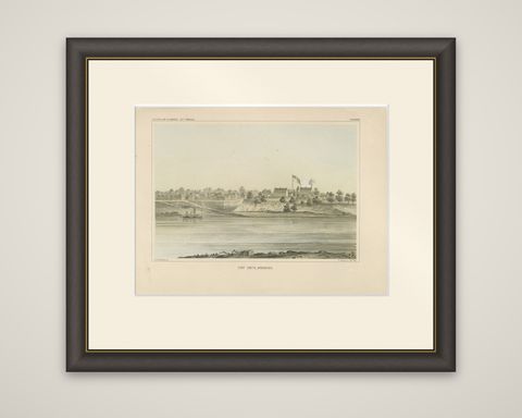Historic View of Fort Smith, Arkansas, Overlooking the Arkansas River, 1856, shown framed