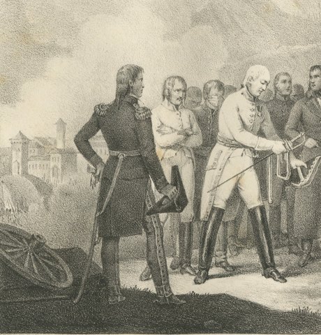 General Provera Surrenders after Millesimo, Antique Madou Lithograph, 1827, close-up 1