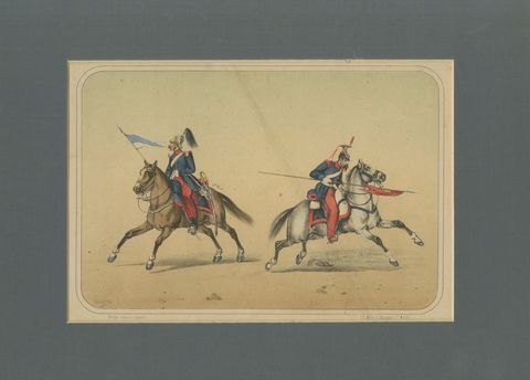 Spanish Cavalry Lithograph by José Rubio y Villegas: Lancers, 1861