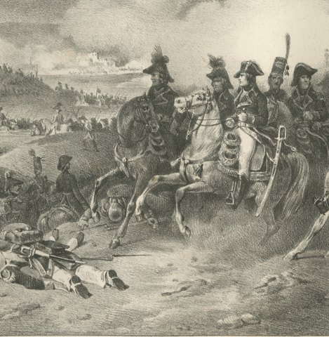 Crossing the Tagliamento, the Line Advances, Antique Madou Lithograph, 1827, close-up 3