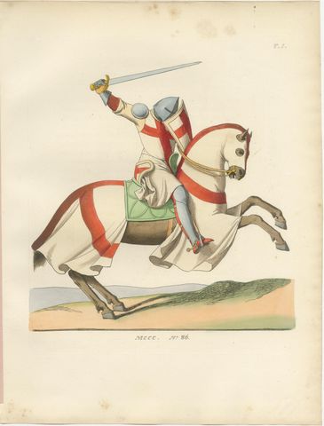 Charging Crusader Knight, Medieval Armor Print, circa 1400, published in 1845, view 2