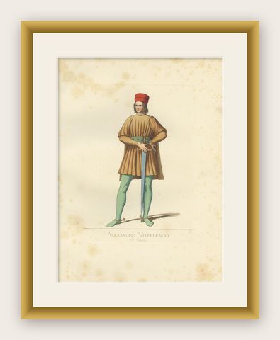 Antique Print of Alexandre Vitelleschi, Imperial Knight, by Bonnard, 1860, shown framed