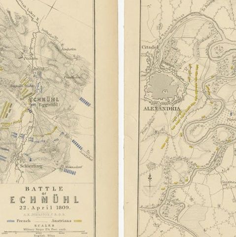 Four Antique Battle Plans of Echmühl, Hohenlinden, Abensberg and Marengo, 1852, close-up 1