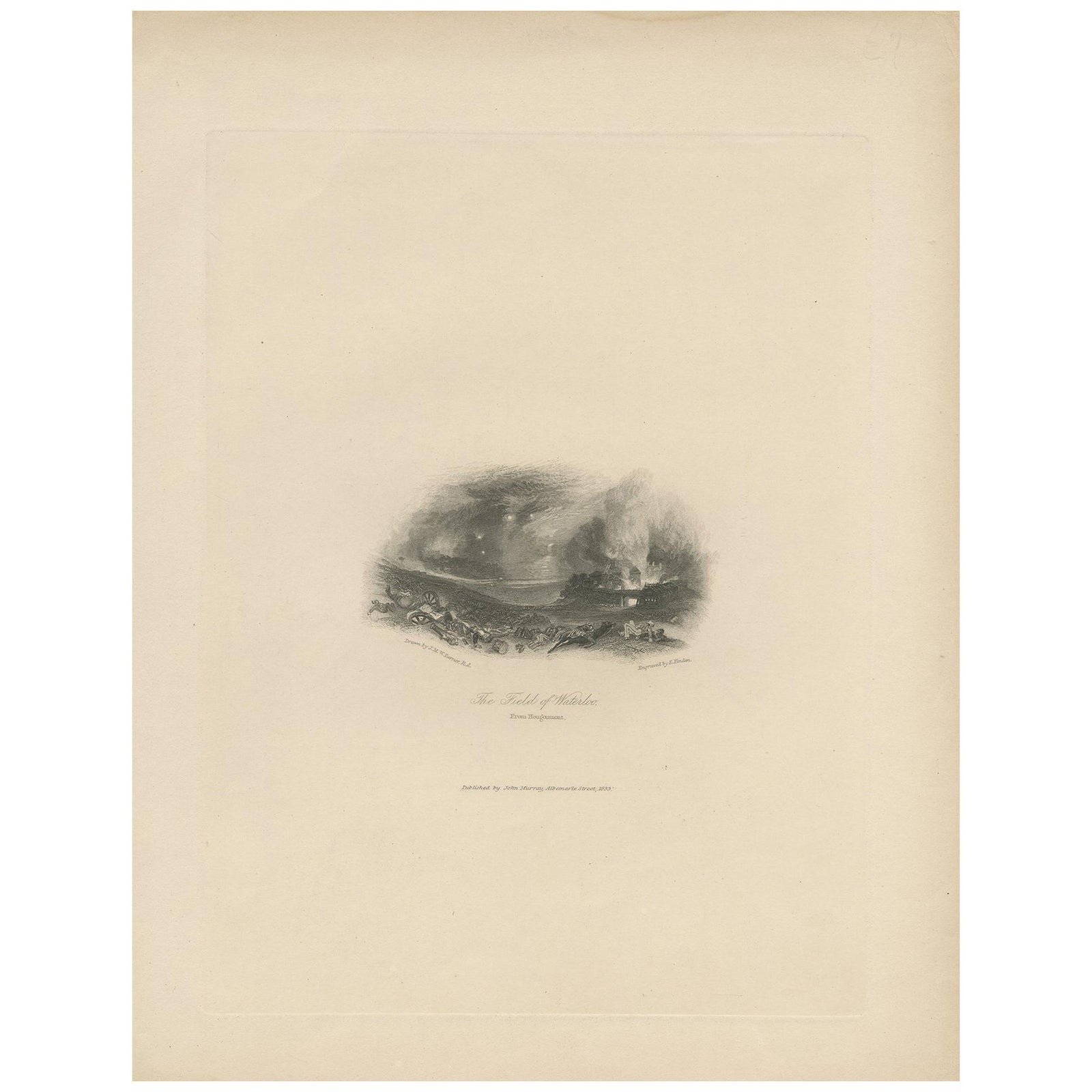 Antique Print of the Battle of Waterloo by Murray, '1833'