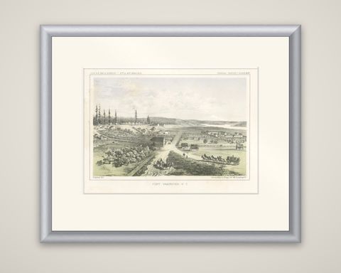 Fort Vancouver, Washington Territory, U.S. Railroad Survey View, ca.1850, shown framed