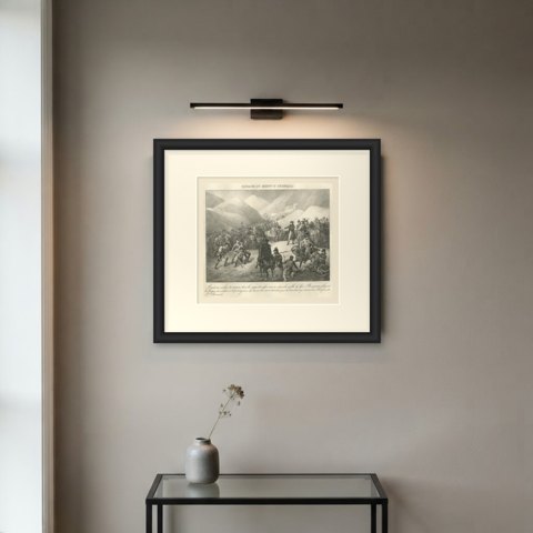 Crossing the Great Saint Bernard, the Hospice, Antique Madou Lithograph, 1827, shown framed on a wall