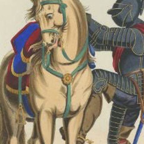 Original Handcolored Antique Print of a Suit of Armour, '1842', close-up 1