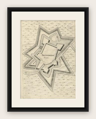 Antique Map of Fortification of Bellingwolderschans, The Netherlands, 1673, shown framed
