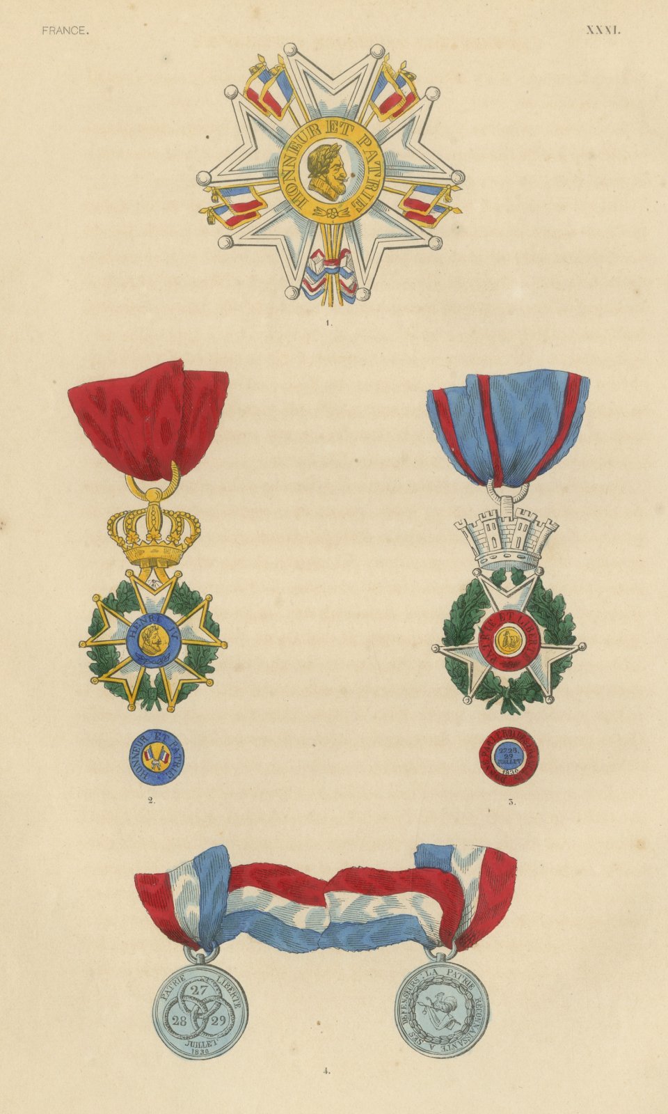 France, Legion of Honor and July 1830 Decorations, Plate XXXI, 1844