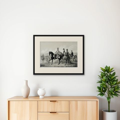 The Battle of Custoza, July 25, 1848: Commanding Officers Lead the Charge, 1850, shown framed on a wall