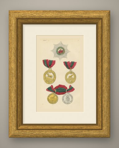 Orders of Anhalt, Albert the Bear Insignia, Plate I, Wood Engraving, 1844, shown framed
