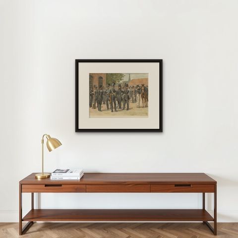Antique Print of a Regiment of Dutch Dragonders, 1849-1867, 1900, shown framed on a wall