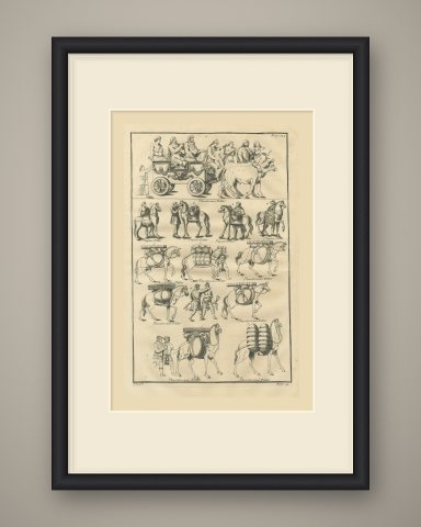 Pack Horses, Camels and a Carriage from the Theodosian Pillar, 1722, shown framed