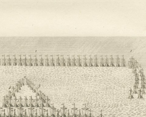 Naval Battle of Ecnomus, First Punic War Fleet Plan, Rollin Atlas, 1818, close-up 2