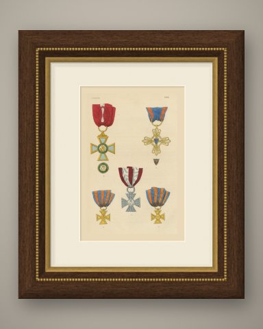 Orders of Lucca, Military Merit Cross and Service Crosses, Plate XLVII, 1844, shown framed