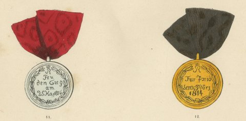 Württemberg Campaign Medals, Paris 1814, Plate LXXXVIII, Wood Engraving, 1844, close-up 3