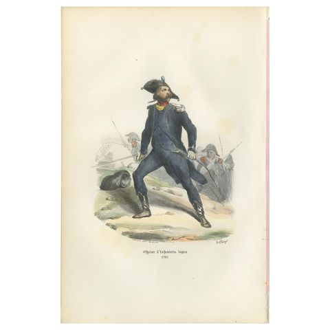 Napoleonic Light Infantry Officer 1795, French Military Uniform Print, 1843