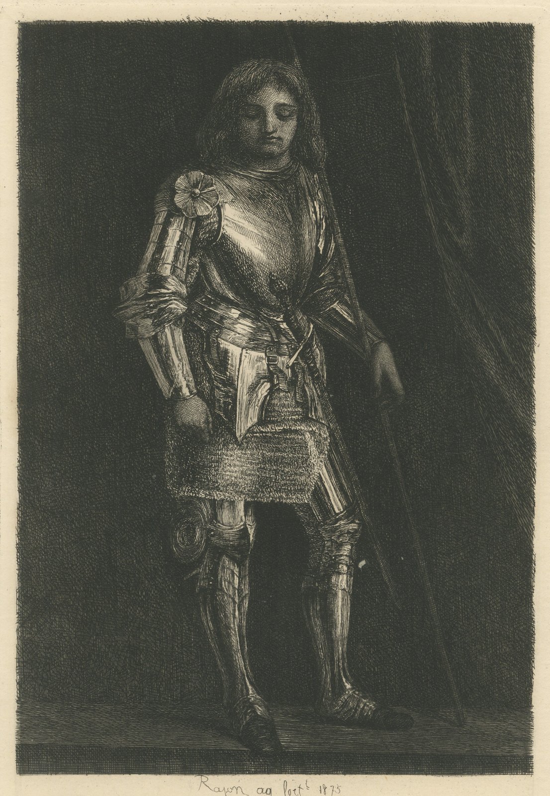A Man in Armor after an Imitator of Giorgione, Etching by Paul Rajon, 1875