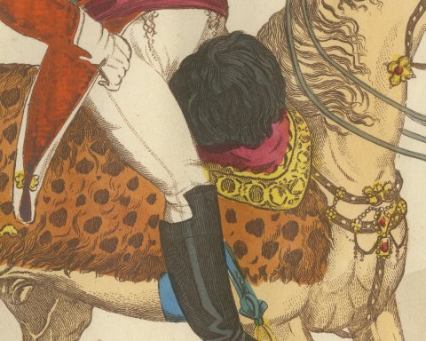 The Prince Regent on a Leopard Skin Saddlecloth with the Royal Standard, 1815, close-up 2