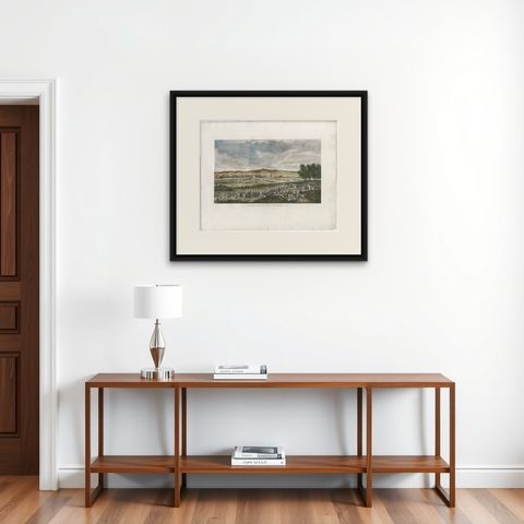 Entry of French Troops into Turin 1798, Napoleonic Era Engraving, 1808, shown framed on a wall