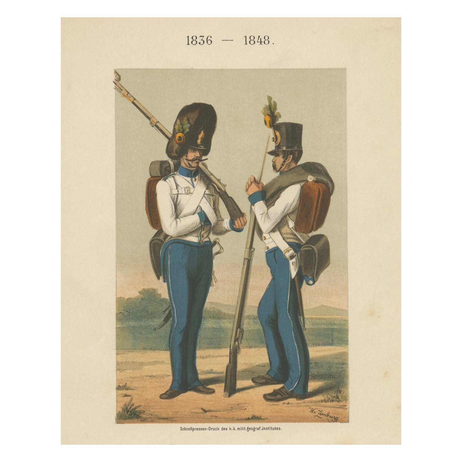 Austrian Soldier & Grenadier, Hoch- und Deutschmeister Regiment 1836–1848 Litho